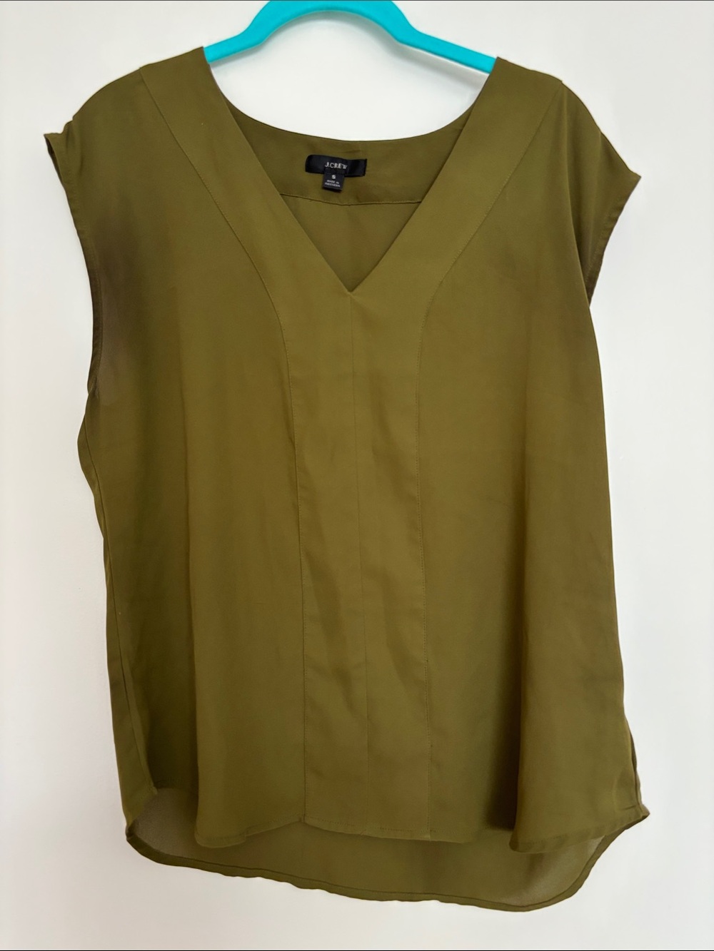J.Crew Crew Olive V-Neck Cap Sleeve Blouse